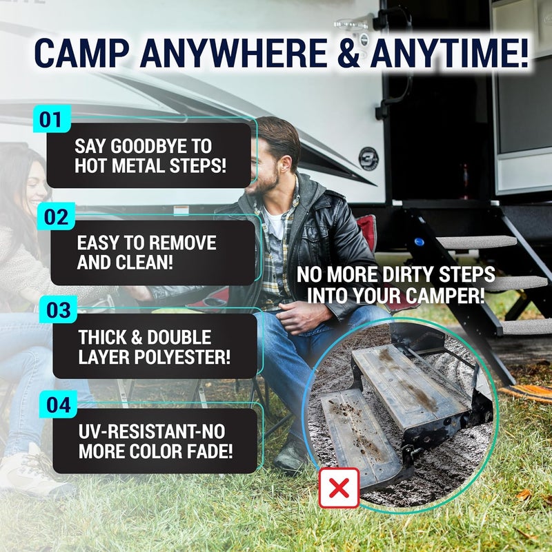 LATCH.IT RV Step Covers 3 Pack | 23-inch Wide Camper Step Covers Fit 8-11" Deep Stairs | Gray RV Stair Covers | Straight RV Step Carpet | Keep Your RV Cleaner with Our RV Stair Carpet! - Image 5